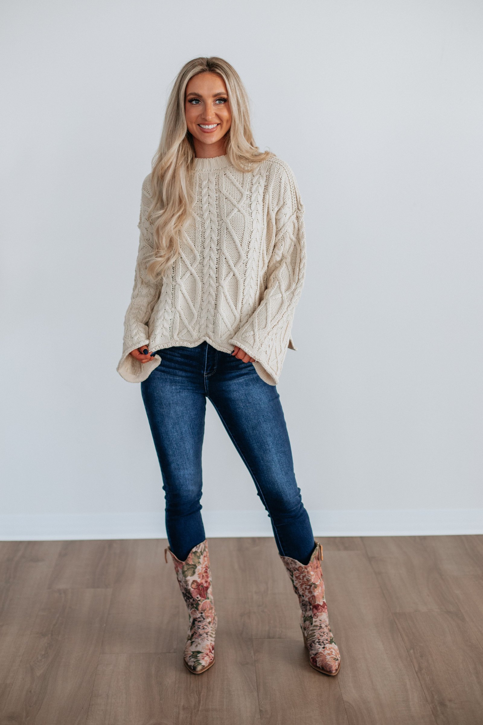 Anna Cable Knit Sweater - Cream - Image 2