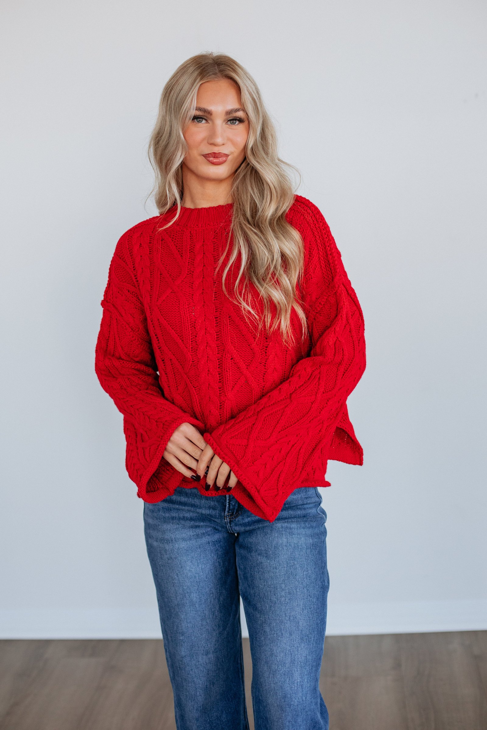 Anna Cable Knit Sweater - Ruby - Image 4