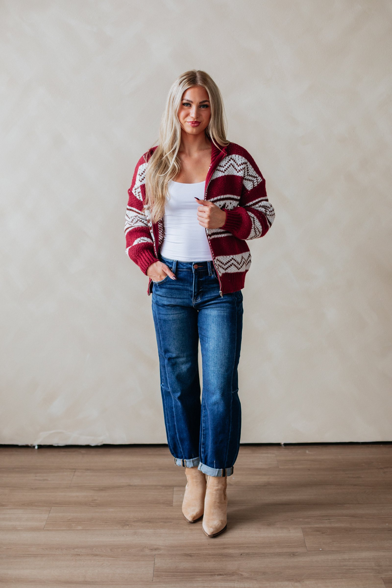 Ayrine Knit Jacket - Cranberry - Image 3