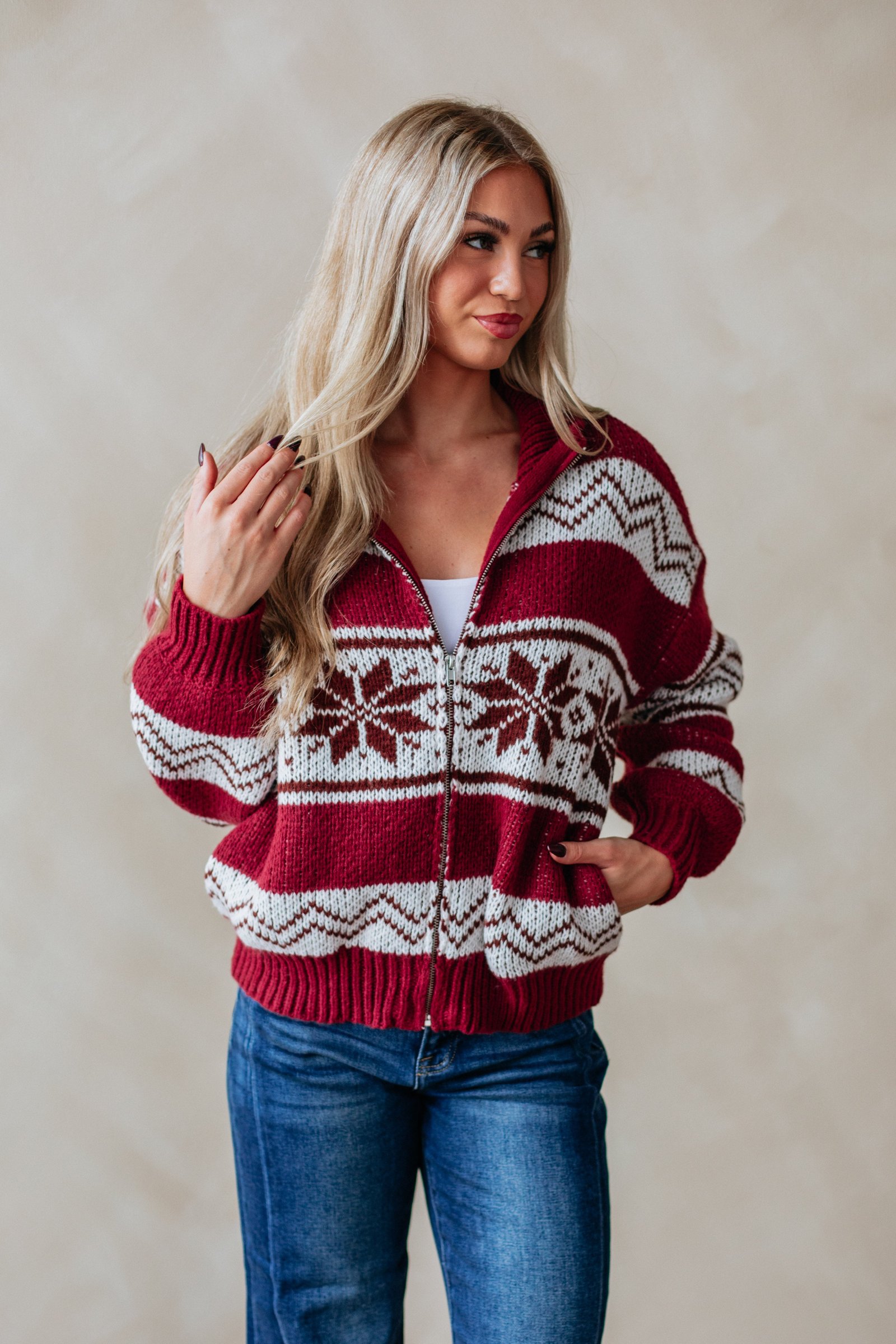 Ayrine Knit Jacket - Cranberry - Image 4
